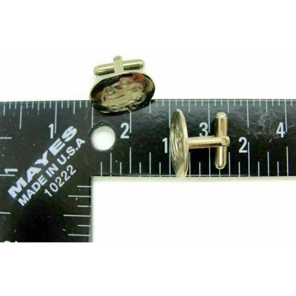 Men Vintage Cufflinks Etched Bullet Style Silver Tone Oval 7/8" x 5/8" - Picture 4 of 5